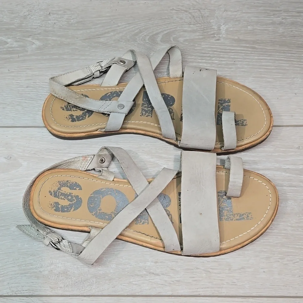 Sorel Women Ankle Leather Sandals Flats flip flop shoes sz 7